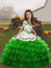 Straps Lace Up Embroidery and Ruffled Layers Little Girl Pageant Dress Sleeveless