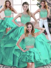 Floor Length Zipper Sweet 16 Quinceanera Dress Turquoise for Sweet 16 and Quinceanera with Beading and Ruffles