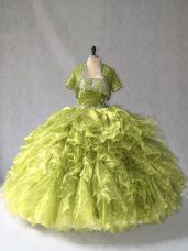 Hot Selling Scoop Sleeveless Organza Ball Gown Prom Dress Beading and Ruffles Lace Up