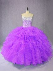Sweetheart Sleeveless Sweet 16 Dress Floor Length Beading and Ruffles Purple Organza