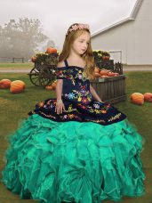 Straps Sleeveless Organza Kids Pageant Dress Embroidery Lace Up
