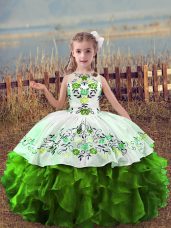 Simple Floor Length Ball Gowns Sleeveless Green Pageant Gowns For Girls Lace Up