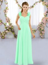 Designer Straps Sleeveless Damas Dress Floor Length Hand Made Flower Apple Green Chiffon