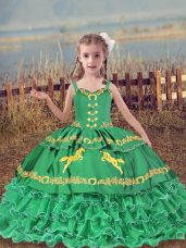 Turquoise Sleeveless Floor Length Beading and Embroidery and Ruffled Layers Lace Up Kids Pageant Dress