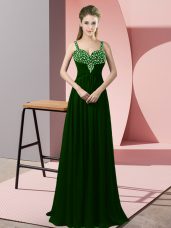 Glittering Dark Green Prom Party Dress Prom and Party with Beading Straps Sleeveless Zipper
