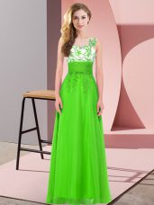 Gorgeous Chiffon Backless Scoop Sleeveless Floor Length Damas Dress Appliques