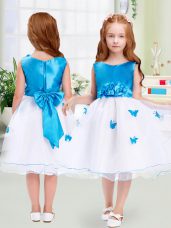 Knee Length A-line Sleeveless White Flower Girl Dress Zipper