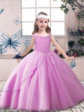 Hot Selling Ball Gowns Pageant Dress Wholesale Lilac Off The Shoulder Tulle Sleeveless Floor Length Lace Up