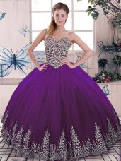 Ball Gowns Sweet 16 Quinceanera Dress Purple Sweetheart Tulle Sleeveless Floor Length Lace Up