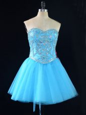 Sleeveless Lace Up Mini Length Beading Prom Evening Gown