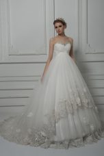Lace Up Wedding Dresses White for Wedding Party with Beading and Lace and Hand Made Flower Court Train