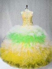 New Style Ball Gowns Quinceanera Dress Multi-color Scoop Tulle Sleeveless Floor Length Zipper