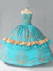 Fashion Floor Length Ball Gowns Sleeveless Aqua Blue Sweet 16 Dresses Lace Up