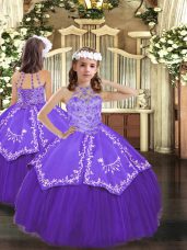 Customized Floor Length Ball Gowns Sleeveless Purple Little Girls Pageant Dress Wholesale Lace Up