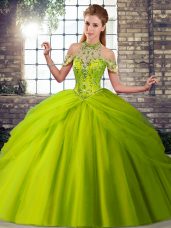 Designer Tulle Sleeveless Quinceanera Dress Brush Train and Beading and Pick Ups