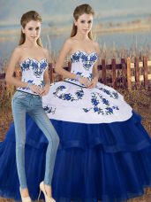 Superior Royal Blue Sweetheart Neckline Embroidery and Bowknot 15th Birthday Dress Sleeveless Lace Up