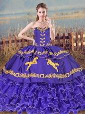 Customized Sweetheart Sleeveless Brush Train Lace Up Vestidos de Quinceanera Purple Organza