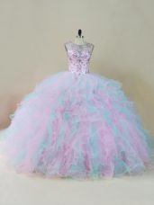 Super Ball Gowns Vestidos de Quinceanera Multi-color Scoop Organza Sleeveless Floor Length Lace Up