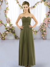 Stunning Olive Green Lace Up Sweetheart Ruching Quinceanera Court of Honor Dress Chiffon Sleeveless