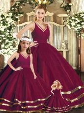 V-neck Sleeveless Tulle 15th Birthday Dress Ruffled Layers Backless