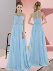 Smart Light Blue Homecoming Dress Prom and Party with Beading Scoop Sleeveless Zipper