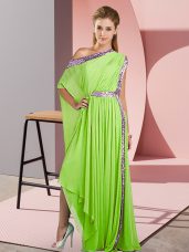 Yellow Green Empire One Shoulder Sleeveless Chiffon Asymmetrical Side Zipper Sequins Prom Dresses