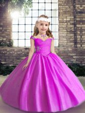 Sleeveless Floor Length Beading Lace Up Child Pageant Dress with Lilac