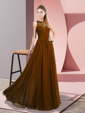 Custom Designed Brown Sleeveless Floor Length Lace Zipper Prom Gown