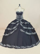 Smart Ball Gowns Sweet 16 Dresses Black Sweetheart Satin Sleeveless Floor Length Lace Up