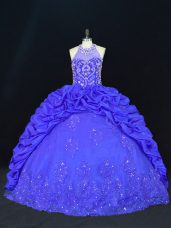 Charming Floor Length Royal Blue Quinceanera Dress Taffeta Sleeveless Beading and Appliques and Embroidery and Pick Ups