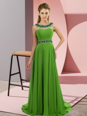 New Arrival Empire Scoop Sleeveless Chiffon Brush Train Zipper Beading Formal Evening Gowns