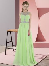 Scoop Sleeveless Zipper Evening Dress Yellow Green Chiffon