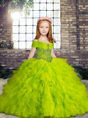 Low Price Lace Up Straps Beading and Ruffles Girls Pageant Dresses Tulle Sleeveless