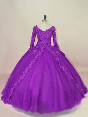 Best Selling Long Sleeves Lace Up Floor Length Appliques Quinceanera Dresses