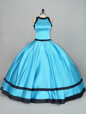 Ruching Quince Ball Gowns Baby Blue Zipper Sleeveless Floor Length