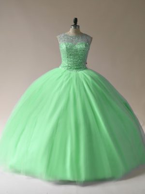Scoop Sleeveless Tulle Vestidos de Quinceanera Beading Lace Up