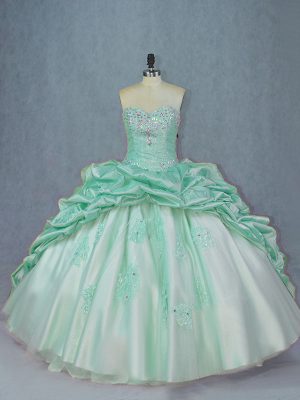 Colorful Apple Green Sweet 16 Dresses Sweetheart Sleeveless Brush Train Lace Up