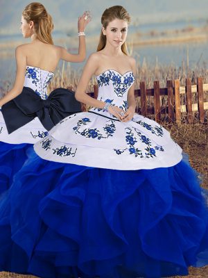 Sweetheart Sleeveless Lace Up Ball Gown Prom Dress Royal Blue Tulle