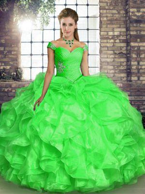 Beading and Ruffles Quinceanera Dresses Lace Up Sleeveless Floor Length