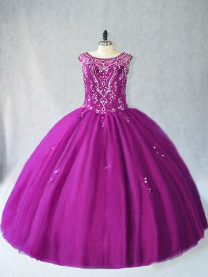Scoop Sleeveless Tulle Quinceanera Dress Beading Lace Up