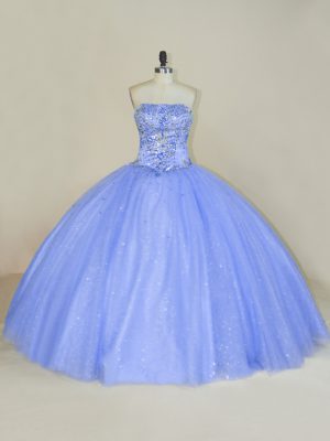 Dynamic Sleeveless Floor Length Beading and Sequins Lace Up Ball Gown Prom Dress with Lavender