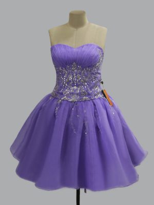 Lavender Ball Gowns Beading Womens Party Dresses Lace Up Organza Sleeveless Mini Length