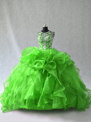 Sleeveless Organza Floor Length Lace Up Vestidos de Quinceanera in with Beading and Ruffles