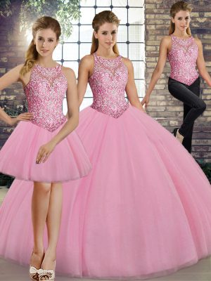 Superior Sleeveless Lace Up Floor Length Embroidery 15th Birthday Dress