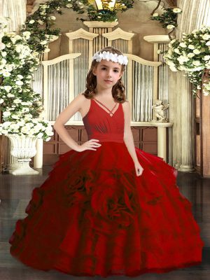 Red Pageant Gowns Party and Wedding Party with Ruffled Layers V-neck Sleeveless Zipper