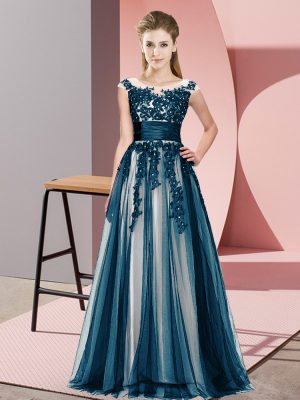 Navy Blue Scoop Neckline Beading and Lace Quinceanera Court of Honor Dress Sleeveless Zipper