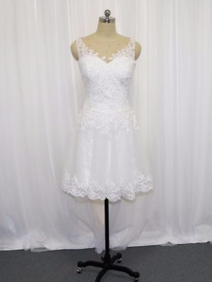 Classical White Empire Beading and Lace Wedding Dresses Zipper Tulle Sleeveless Mini Length