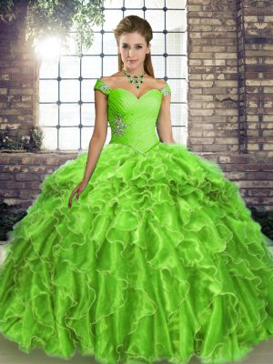 Luxurious 15th Birthday Dress Off The Shoulder Sleeveless Brush Train Lace Up