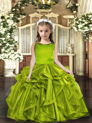 Sweet Ruffles Little Girls Pageant Gowns Olive Green Lace Up Sleeveless Floor Length