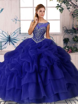 Sleeveless Brush Train Zipper Beading and Pick Ups Sweet 16 Dress